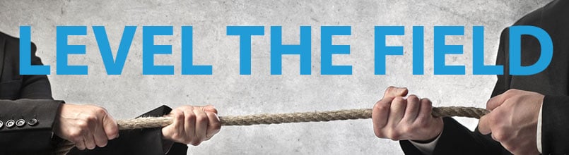 Tucson tenant representative and listing agent are in a tug-of-war under the words “Level the Field.”