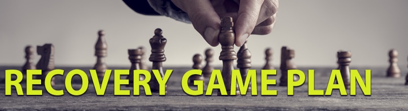 A photo of someone playing chess is above the words “recovery game plan.”