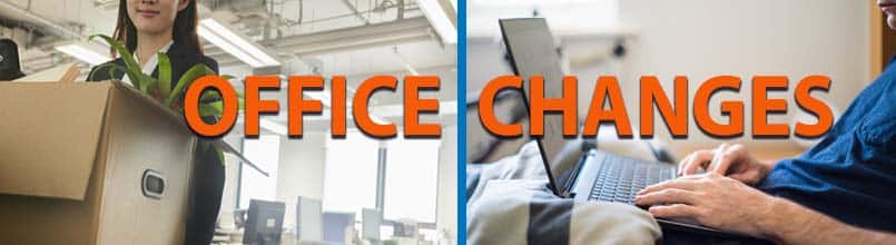 Image of people in office and words Office Changes
